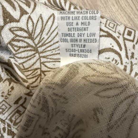 CALI 1850 Linen Blend Wide Leg Palazzo Pants Tropical Tan On White, Large, EUC - Picture 7 of 9